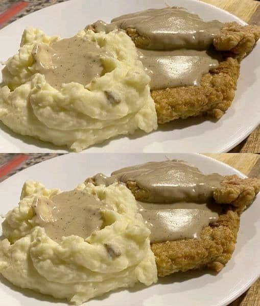 Chicken breast steak with mashed potatoes and gravy!!