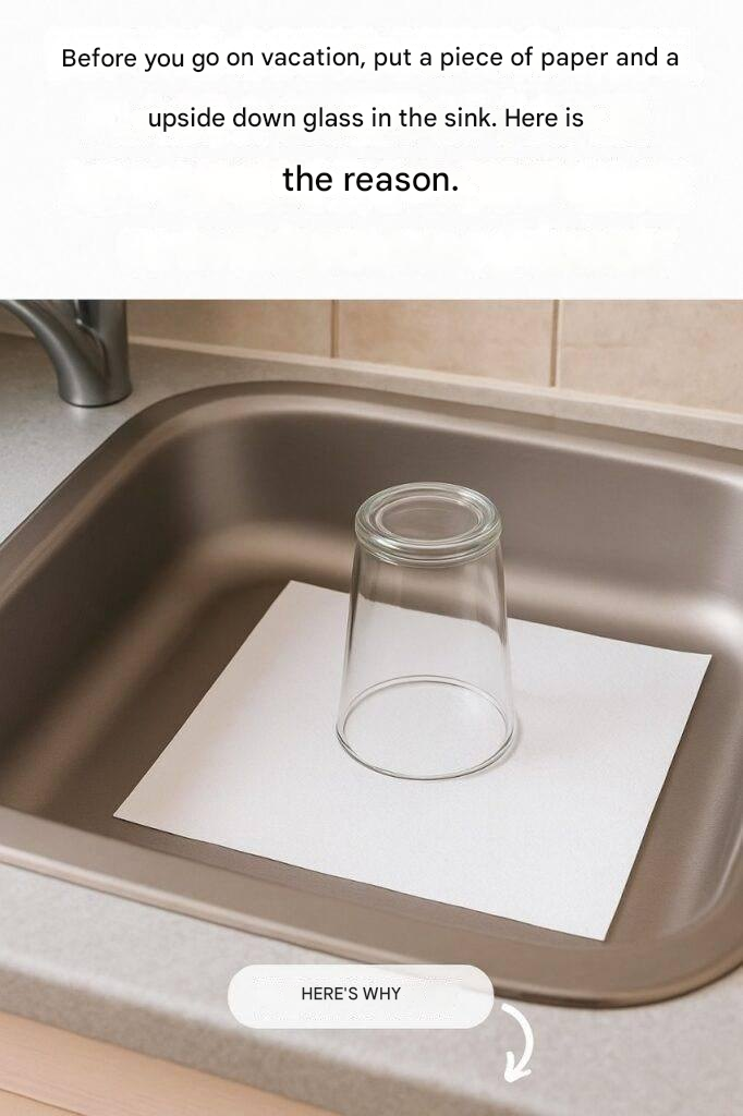 That’s why you should always leave a glass upside down and a piece of paper in the sink before you go on vacation.